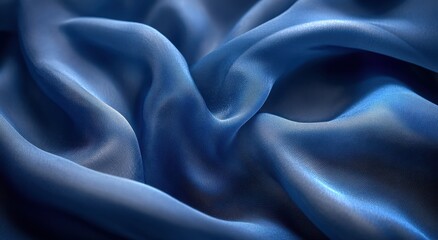 Obraz premium A close up of the fabric texture, focusing on its softness and smooth surface. The color is a deep blue with subtle folds that give it an elegant appearance