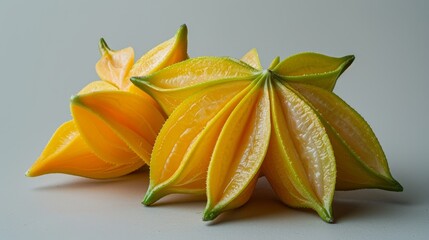 Fototapeta premium High-resolution starfruit with segments, vibrant and appealing, isolated on a plain background with ample space for advertising text or logos
