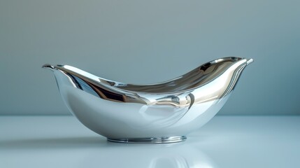 Elegant silver gravy boat with a polished finish, isolated on a clean background, providing ample space for advertising text or logos
