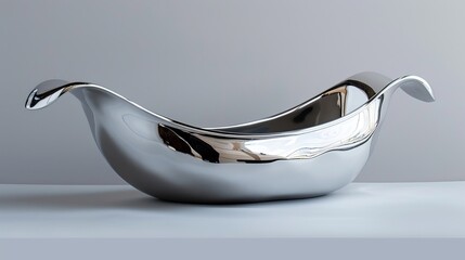 Elegant silver gravy boat with a polished finish, isolated on a clean background, providing ample space for advertising text or logos