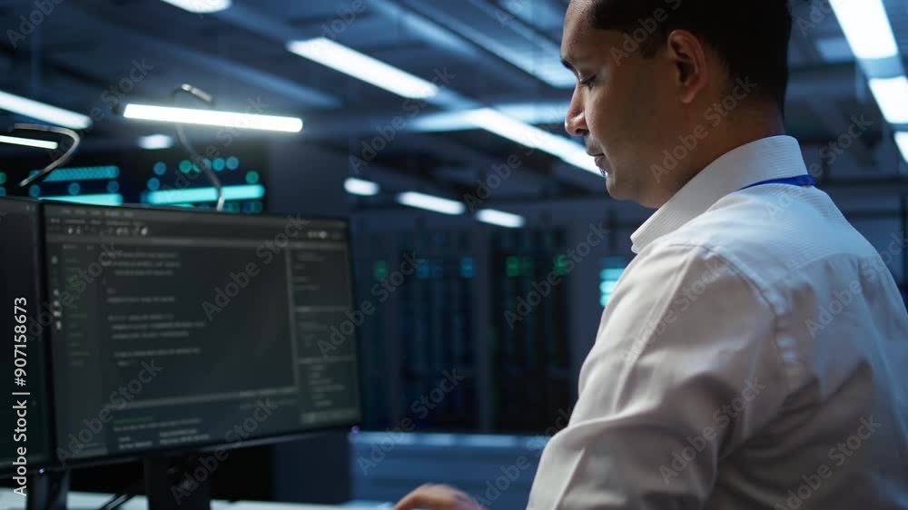Poster computer scientist overseeing data center, making improvements and updates to ensure system can hand