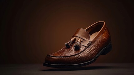 Naklejka premium Elegant tassel loafers, polished and sophisticated, isolated background, ideal for product promotion with ample copy text space