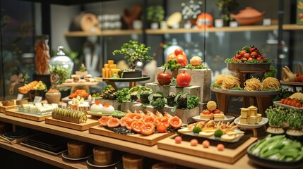 Fototapeta premium A Delicious Spread of Food at a Buffet Restaurant Photo
