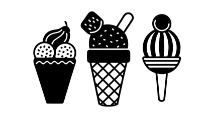 Ice Cream Icons Set: Hand-Drawn Gelato, Popsicles, and Sundaes – Summer Sweet Food Mascots Vector Collection