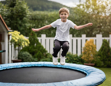 Dziecko skacze na trampolinie ogrodowej