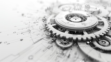 Abstract background with gears and technology elements on a white background