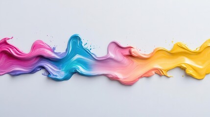 Vibrant multicolored paint strokes spread across a clean white background, showcasing artistic creativity and fluid motion.