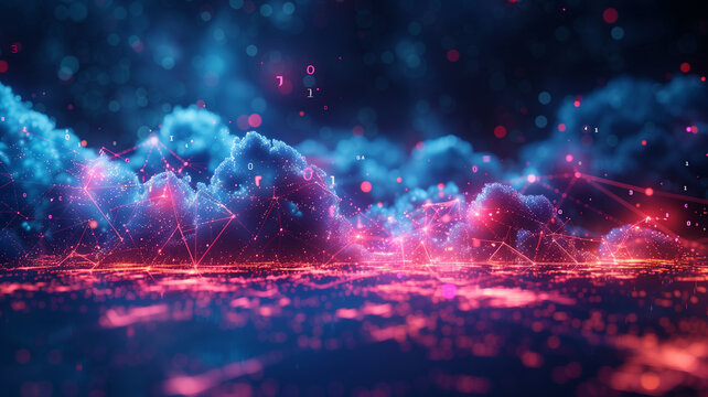 Abstract digital background with cloud technology and binary code, data transfer concept