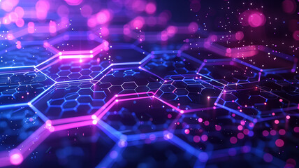 Obraz premium Futuristic purple and blue hexagon background with neon light lines
