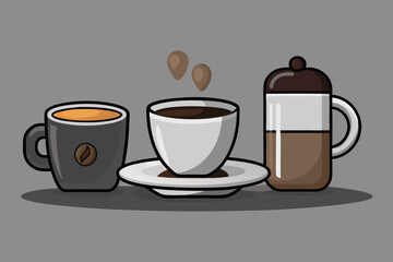 Hot tea and coffee vector art illustration