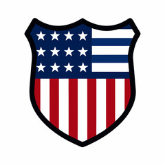 USA Patriotic Shield Silhouette Vector Line Art on White Background - United States Vector Illustration and Icon