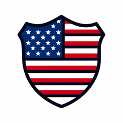 USA Patriotic Shield Silhouette Vector Line Art on White Background - United States Vector Illustration and Icon