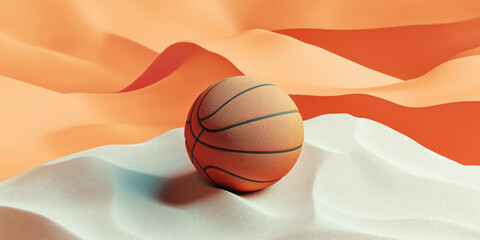 Orange Basketball on Abstract Sand Dunes - Surreal Sports Concept Background