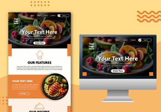 Orange and White Modern Restaurant Website UI Template