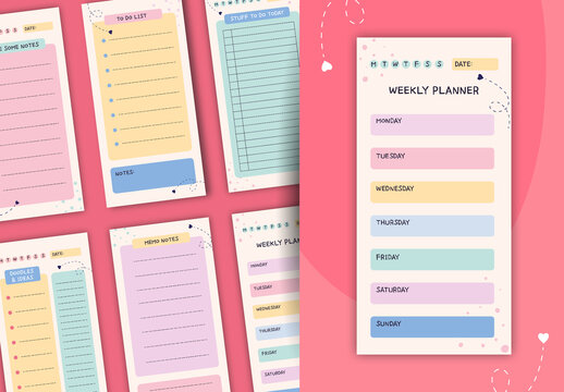 Pastel Minimalist Planner Notes Journal Organizer Template Set