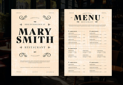 Beige And Black Elegant Vintage Bold Food Menu