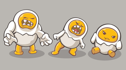 Collection Illustration of an angry but funny looking egg, character design, sticker design, digital design, illustration art, children illustration