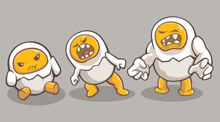 Collection Illustration of an angry but funny looking egg, character design, sticker design, digital design, illustration art, children illustration