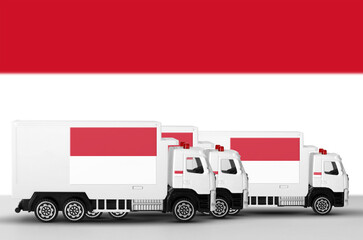 Indonesia flag depicted on side wall of white delivery van close up. Shipping and local delivery concept