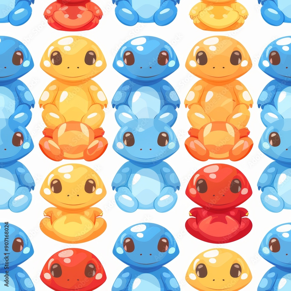 Aufkleber seamless pattern of colorful 3d cartoon frogs on white background. frogs in different colors with va