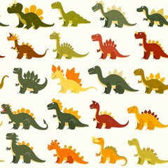 A collection of 38 unique illustrations of colorful dinosaurs, ideal for childrens books, educational materials, or projects. Each dino showcases a vibrant color scheme