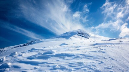 Tranquil winter scene  snow capped peak, barren wasteland, serene blue and white view