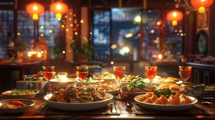 Chinese Dinner Feast 3D Illustration