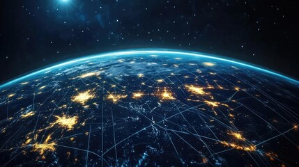 Digital Earth with luminous trading lines, network world, global business
