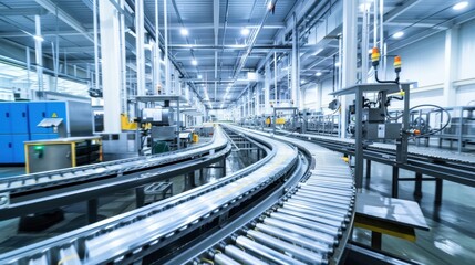 A factory with conveyor belts and machines