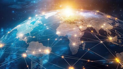 Digital globe with connected trade routes, global network, world trade