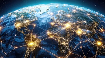 Earth with glowing international connections, global network, world commerce
