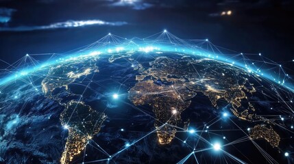 Holographic Earth with connected trading data, network connection, global commerce