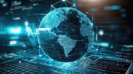 Holographic Earth with connected trading data, network connection, global commerce