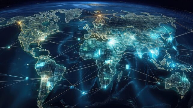 World map with digital trading lines, network world, international trade