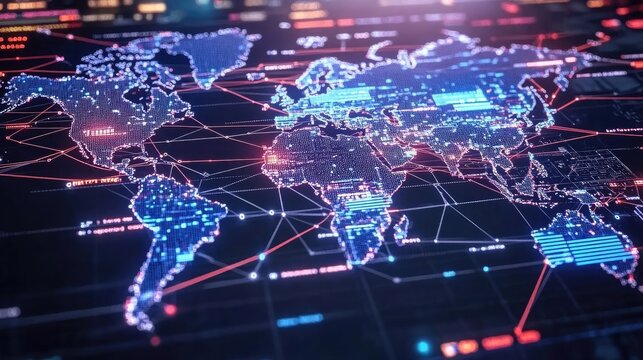 World map with digital trading lines, network world, international trade