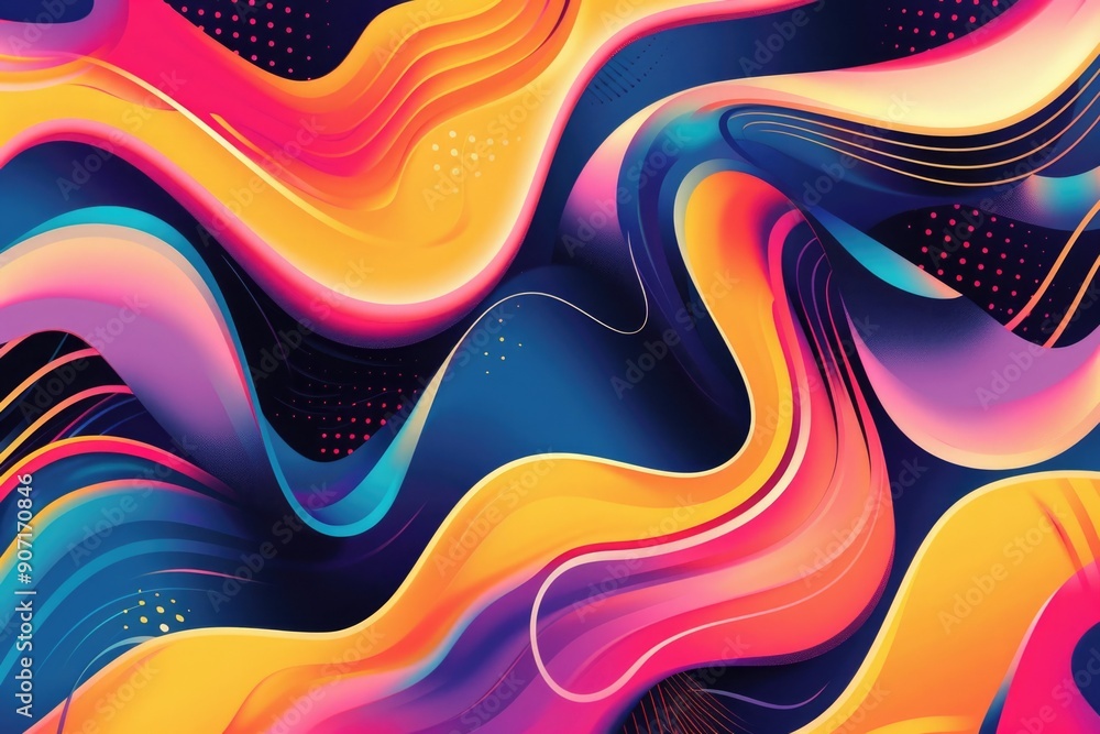 Poster A vibrant and dynamic background featuring undulating waves and scattered dots, ideal for use in creative projects or as a visual element