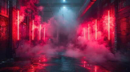 red smoke background with concrete floor