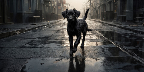 black dog on the street