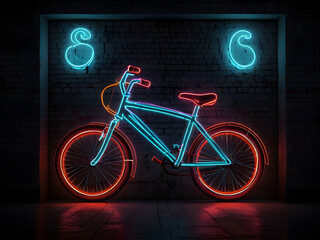 Glowing Neon Script: Bike Drawing on a Wall