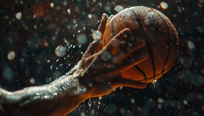 Professional basketball player demonstrating precise dribbling technique in olympic sports concept