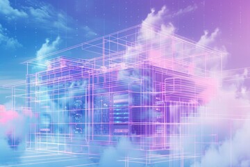 Obraz premium A structure built among fluffy white clouds, perfect for use as a background or concept image