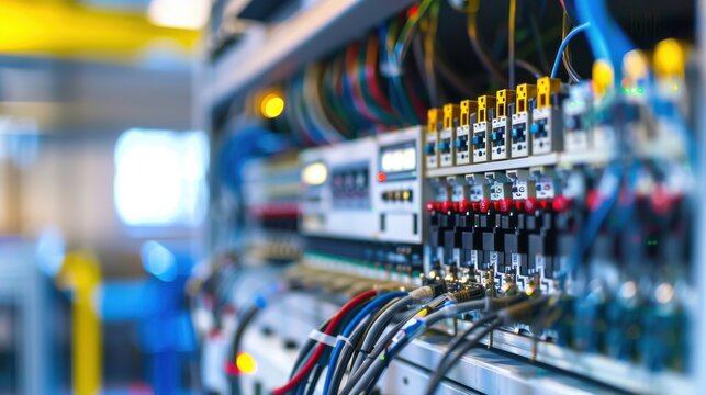 A large industrial building with many electrical panels and gauges