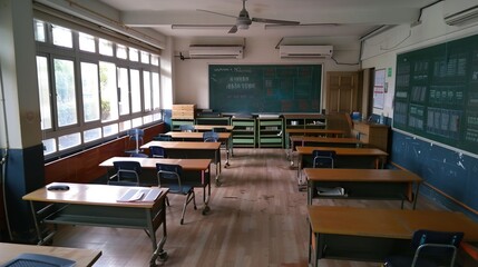 Classroom setup with a setup for board room or conference