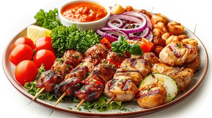 Grilled Chicken Skewers with Vegetables and Sauce - Food Photography