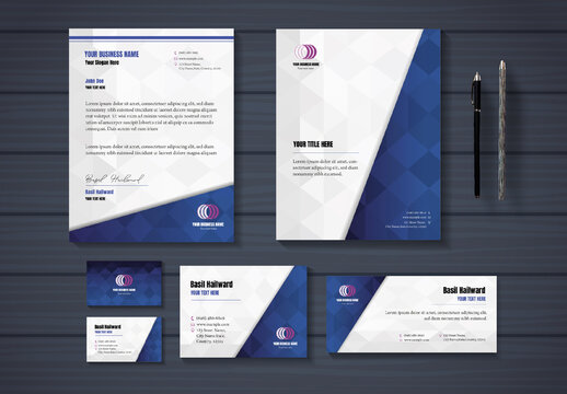 Blue and White Geometric Corporate Stationery Template