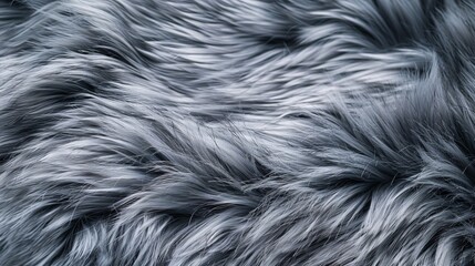 Fototapeta premium Grey wool texture background, macro cotton wool, grey fleece, gray natural sheep wool, texture of dark fluffy fur, black white nappy long wool coat, dark carpet, close-up