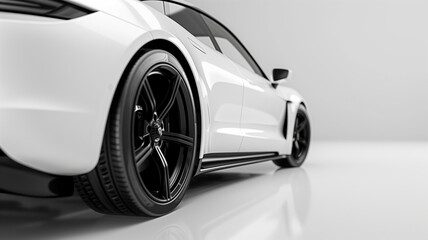 Closeup of white car with black wheels for website design and development company