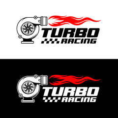 Black and white background turbo racing engine logo design