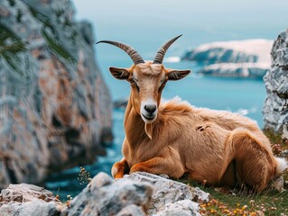 Fototapeta premium goat isolated on summer background