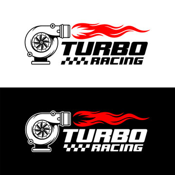 Black and white background turbo racing engine logo design